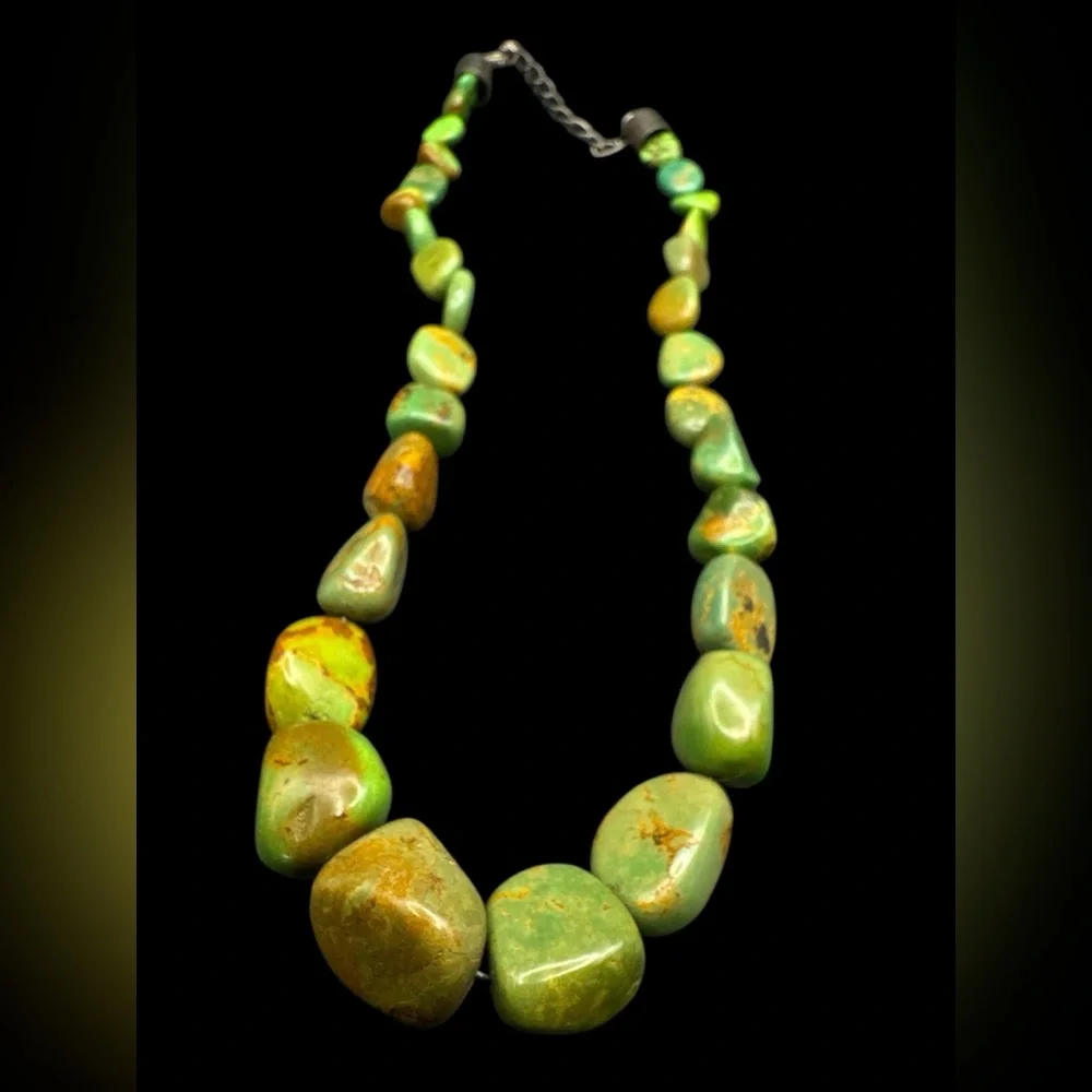 Vintage Desert Rose Jay King Green Royston Turquoise Chunky Necklace 21” - Picture 2 of 5
